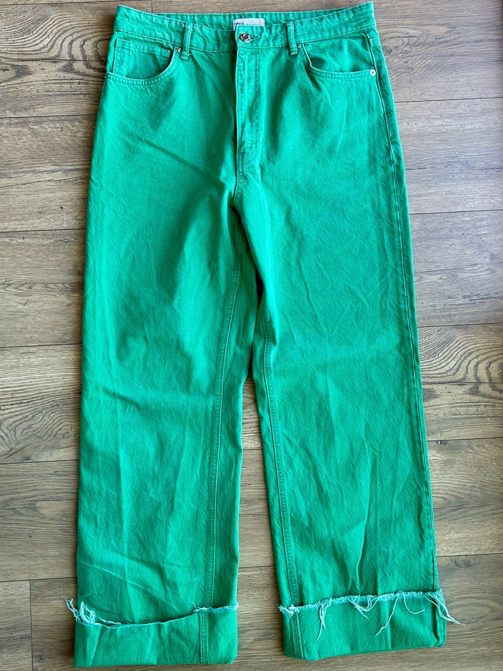 Zara Green Straight-Leg Pants